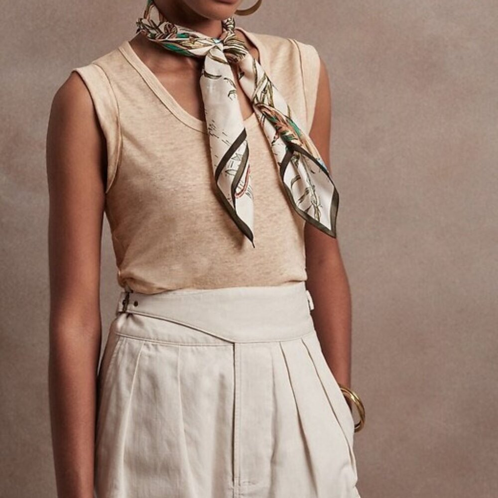 BANANA REPUBLIC Linen Roll-Cuff Tank - TAUPE #812820